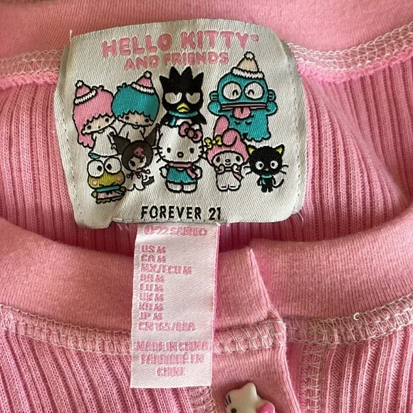 Hello Kitty and Friends Pink Ribbed Henley, Medium - Picture 3 of 5